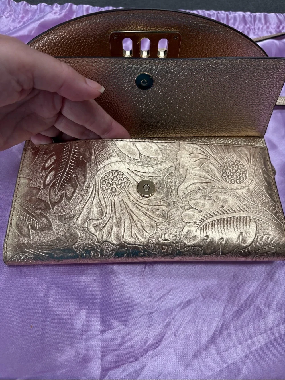 Michael Kors Metallic Leather Embossed Floral Crossbody - Rose Gold